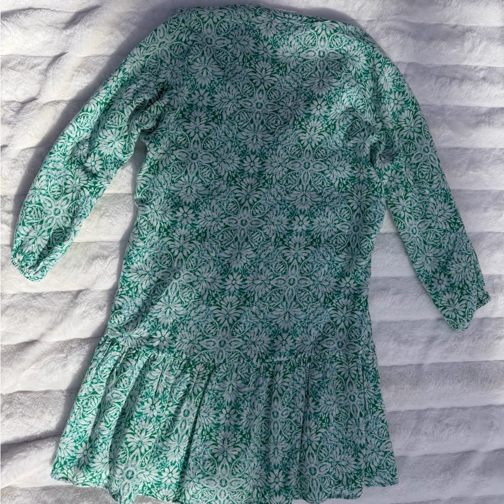 Zara Green Floral Mini Dress Swimsuit Cover Up Flowy Boho Spring Summer - Picture 4 of 9
